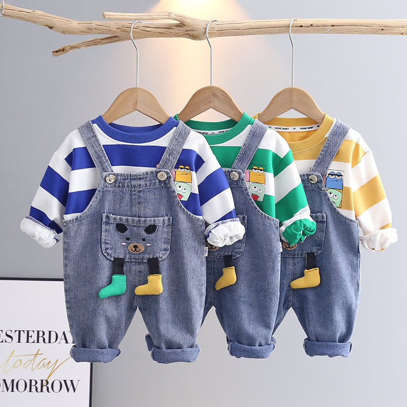 Children's T-shirt Shoulder Strap Jeans Two-piece Set