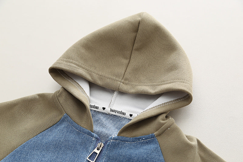 Baby Clothes Autumn New Handsome Boys' Patchwork Contrast Color Jacket Two-piece Set 0-5 Years Old Men's Treasure Set