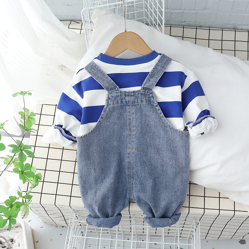 Children's T-shirt Shoulder Strap Jeans Two-piece Set