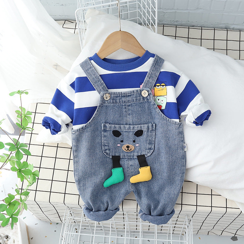 Children's T-shirt Shoulder Strap Jeans Two-piece Set