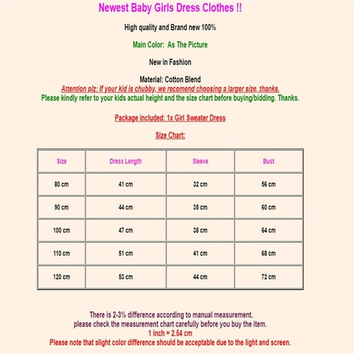 Casual Kids Baby Girls Autumn Cotton Dress Cute