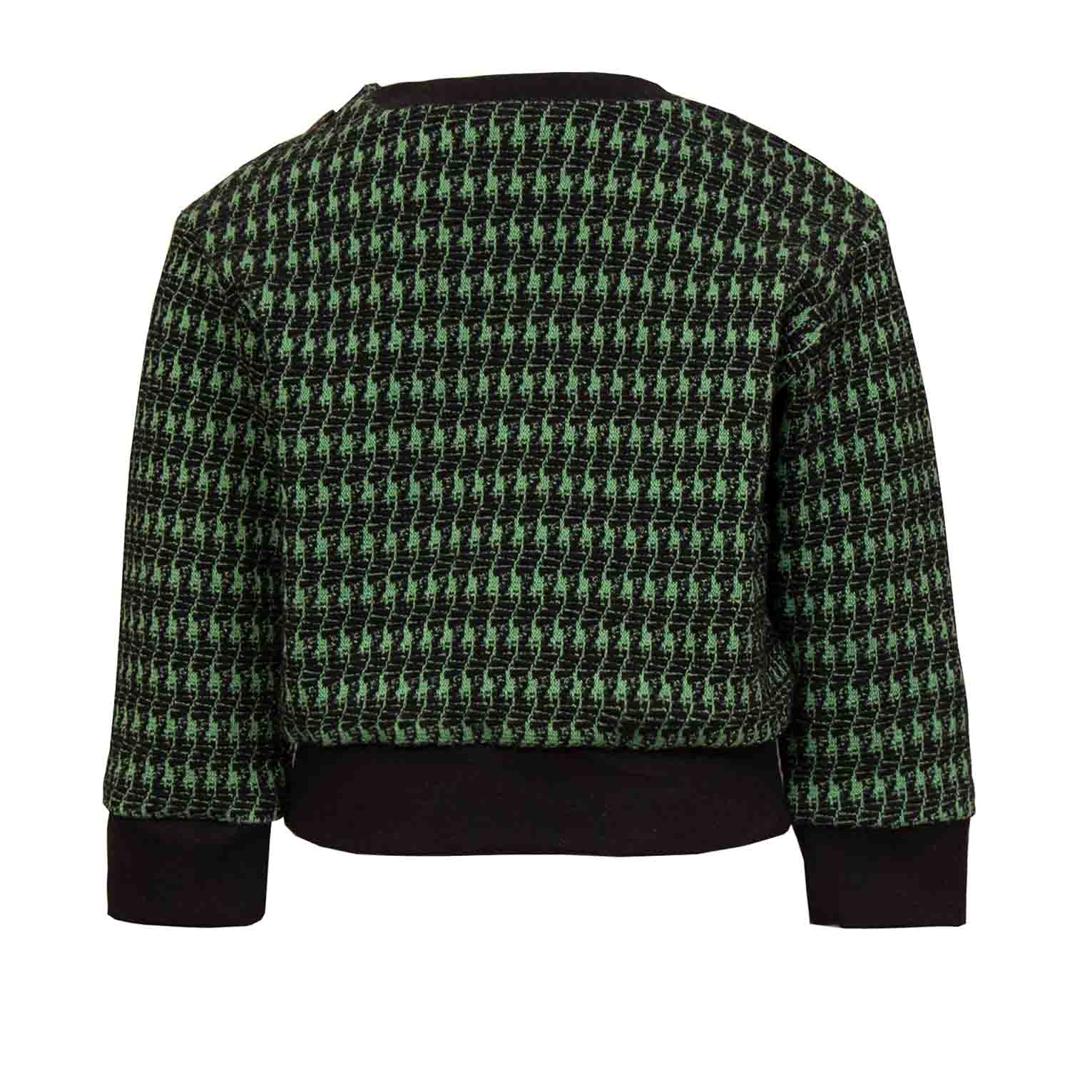 Black and green pied de poule Baby Sweatshirt with Dragon Appliqué-1