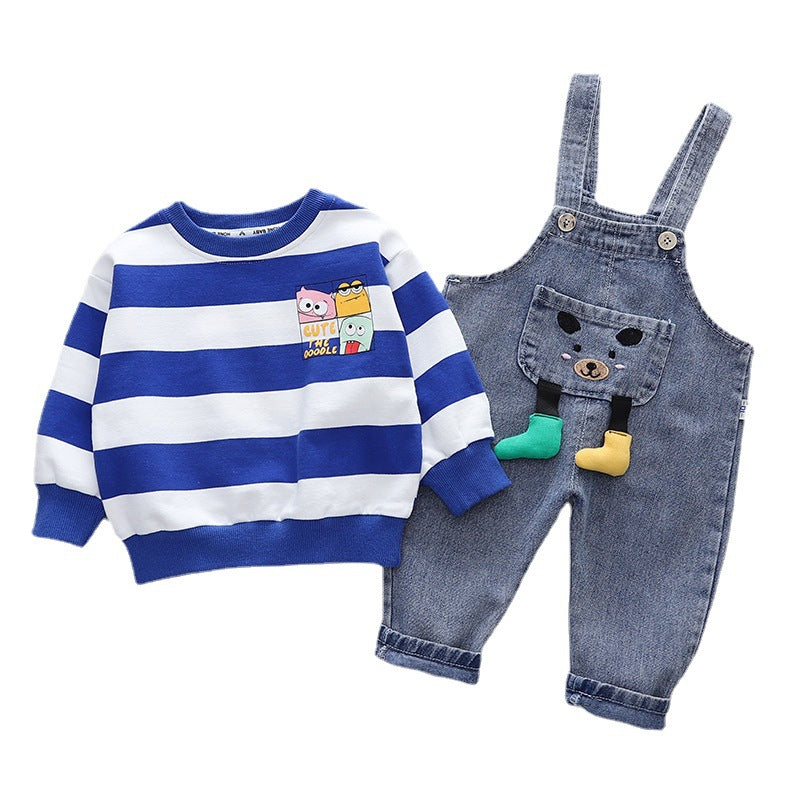 Children's T-shirt Shoulder Strap Jeans Two-piece Set