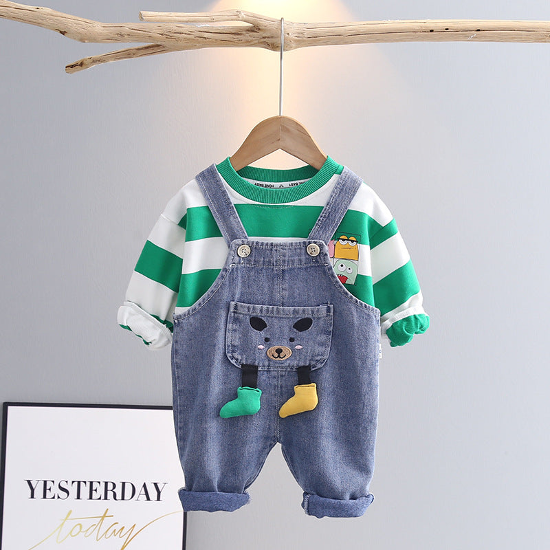 Children's T-shirt Shoulder Strap Jeans Two-piece Set